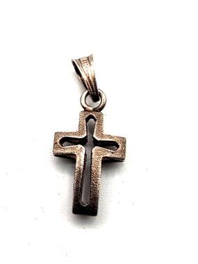 Vintage Sterling Silver 925 Cross Pendant Open Textured 1" Marked 1.86g GUC
